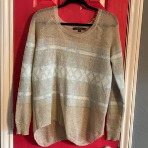 Blue and Beige High Low Sweater